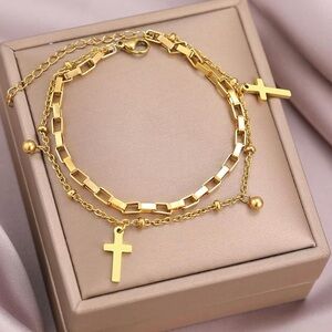 14K Gold Plated Cross Charm Bracelet